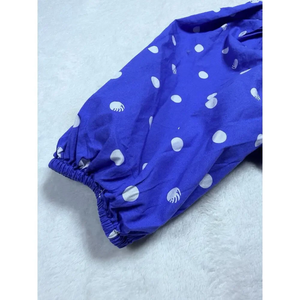 Lilly Pulitzer Periwinkle Blue Sz 6 White Polka Dot Cotton Puff Sleeve Wrap Top